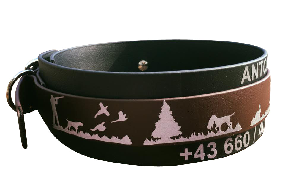 5 cm Halsband mit Jagdszene Biothane® Doppelsteg zweifarbig