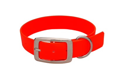Einfarbiges BioThane®-Halsband 25 mm in Neonorange mit silberfarbenen Beschlägen