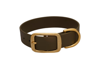 Einfarbiges BioThane®-Halsband 25 mm in Dunkelbraun mit Messingbeschlägen