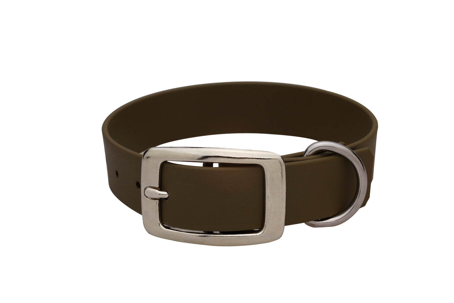 Einfarbiges BioThane®-Halsband 25 mm in Dunkelbraun mit silberfarbenen Beschlägen