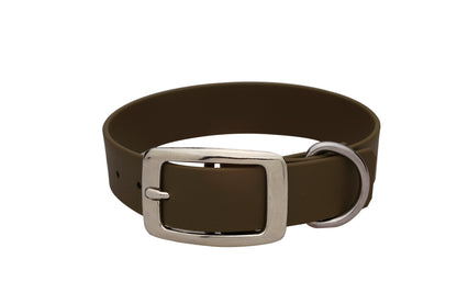 Einfarbiges BioThane®-Halsband 25 mm in Dunkelbraun mit silberfarbenen Beschlägen