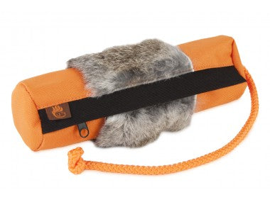 Futterdummy mit Kaninchenfellring orange