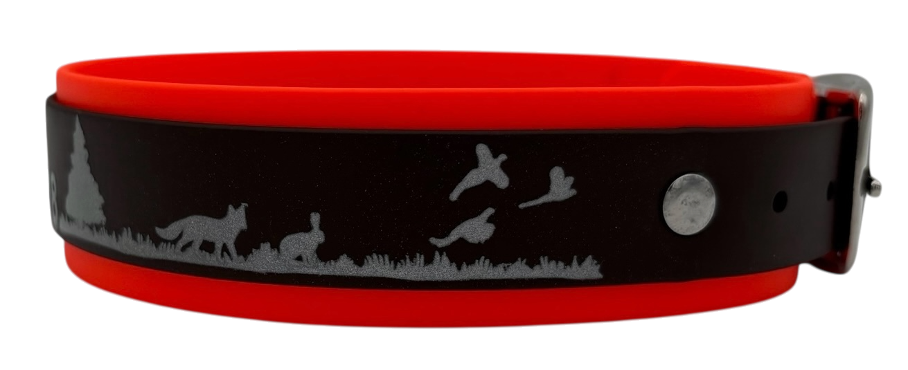 3,8 cm Halsband mit Jagdszene Biothane® zweifarbig Doppelsteg