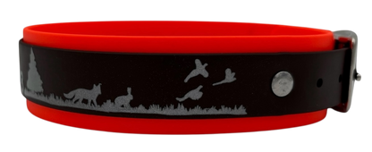 3,8 cm Halsband mit Jagdszene Biothane® zweifarbig Doppelsteg