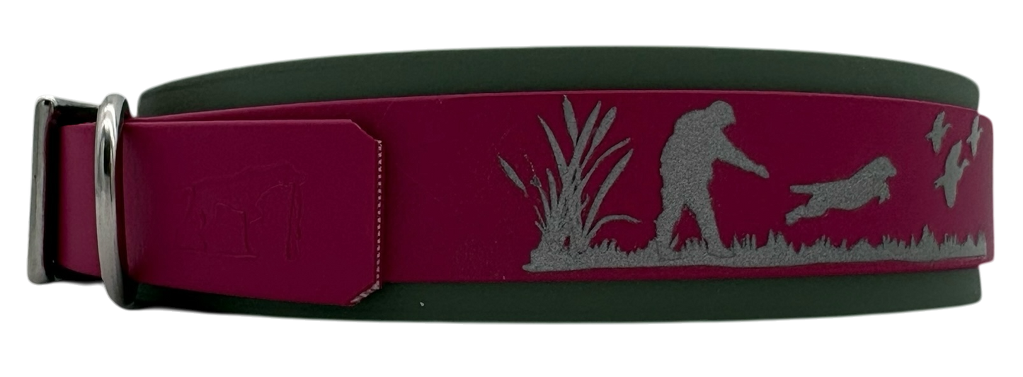 3,8 cm Halsband mit Jagdszene Biothane® zweifarbig Doppelsteg