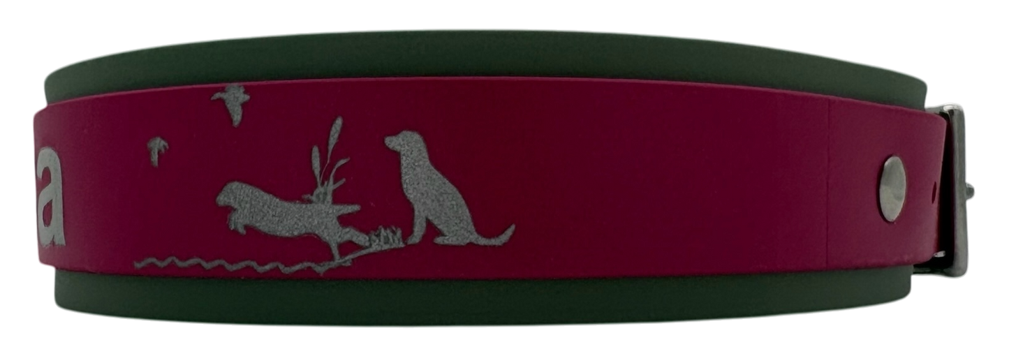 3,8 cm Halsband mit Jagdszene Biothane® zweifarbig Doppelsteg