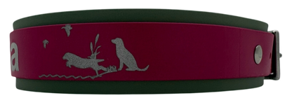 3,8 cm Halsband mit Jagdszene Biothane® zweifarbig Doppelsteg